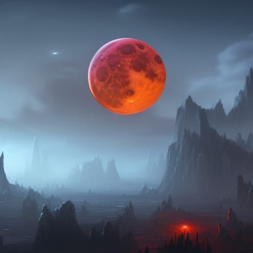 Detailed Matte Painting of a Blood Moon
