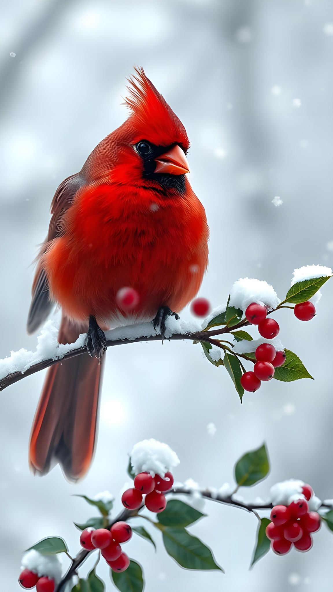 Vibrant Red Cardinal Amidst Winter Wonderland
