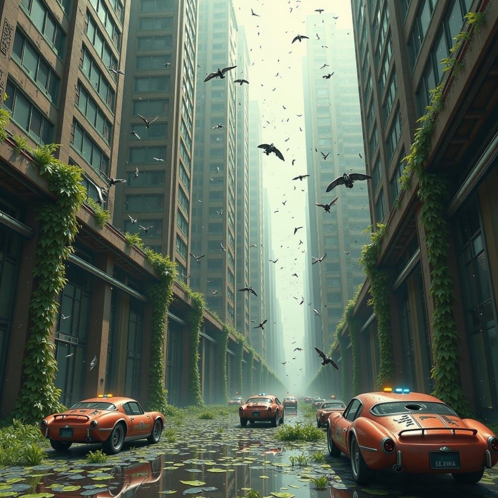 Surreal Post-Apocalyptic Metropolis Reclaimed by Nature