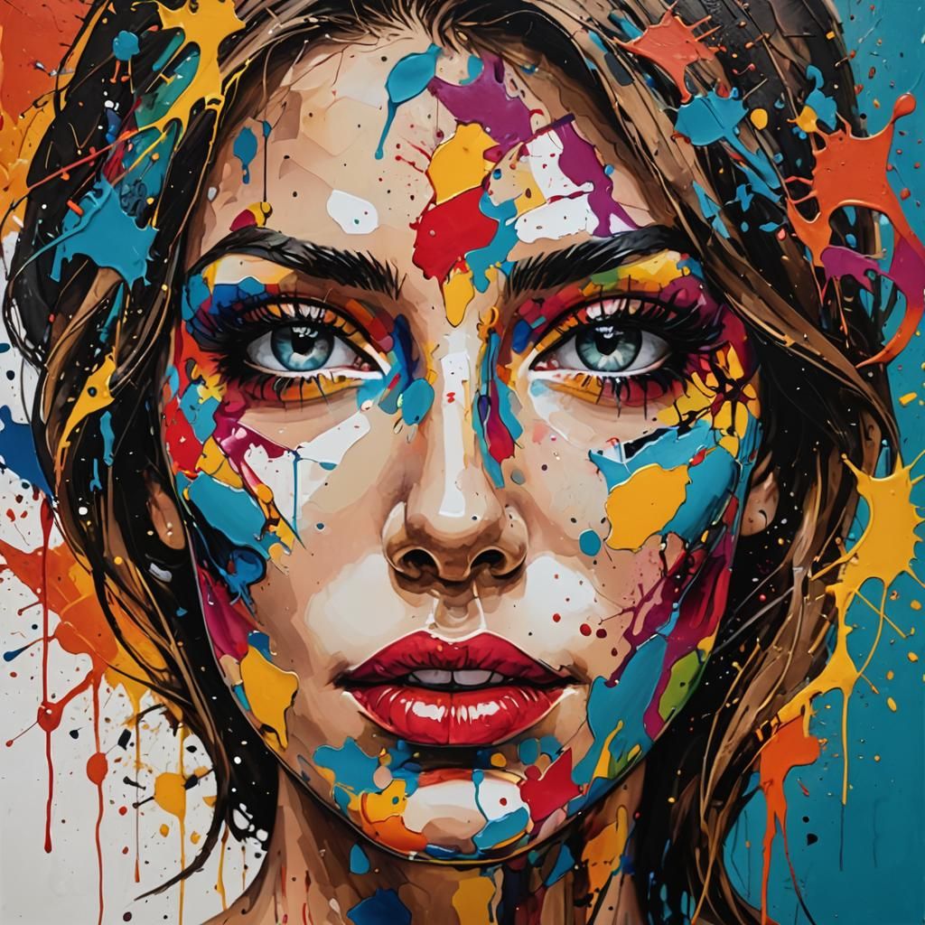 Abstract Portrait with Vibrant Color Splashes