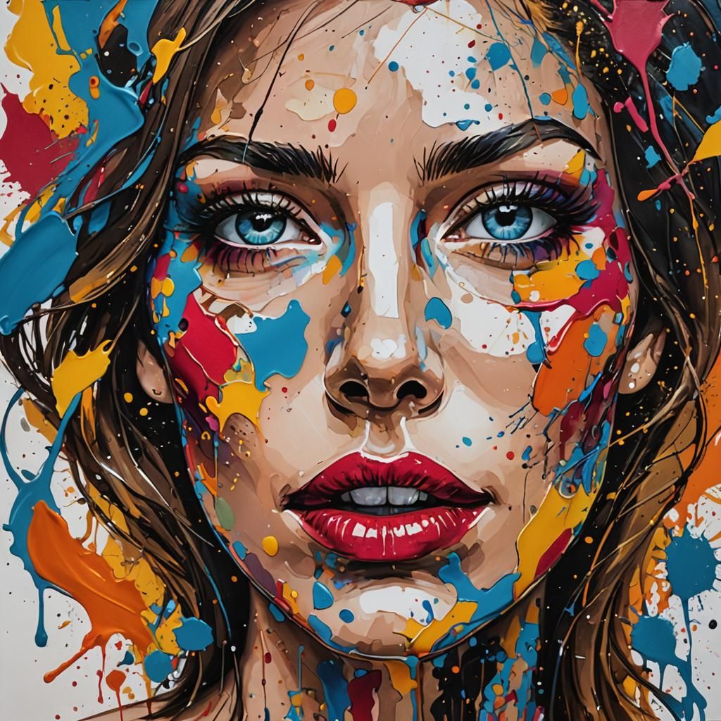 Abstract Portrait with Bold Color Splashes