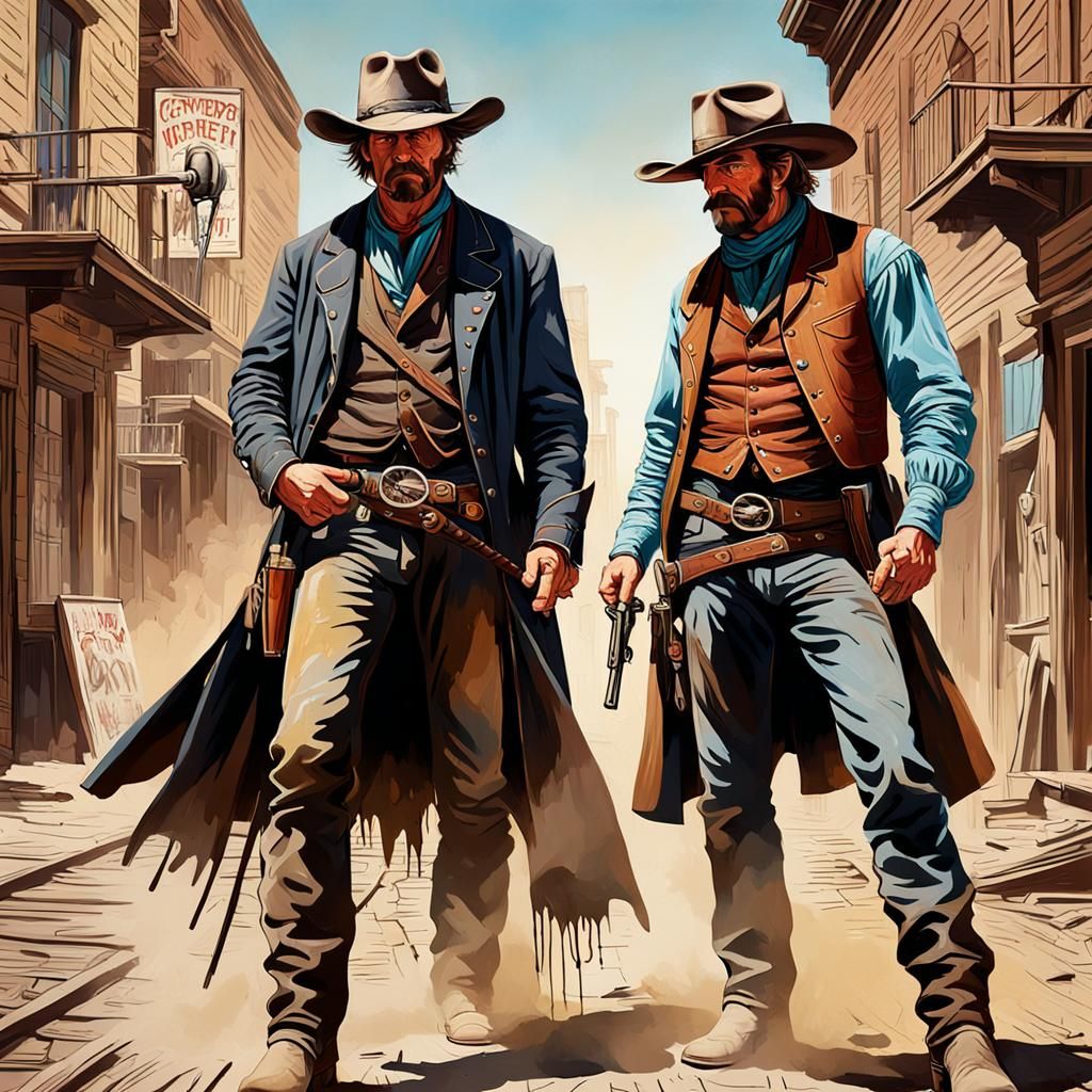 Old West Cowboy Duel in Epic Graffiti Art Style