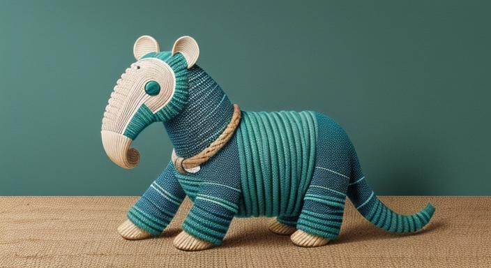 Sisal Rope Anteater Sculpture on Teal Background