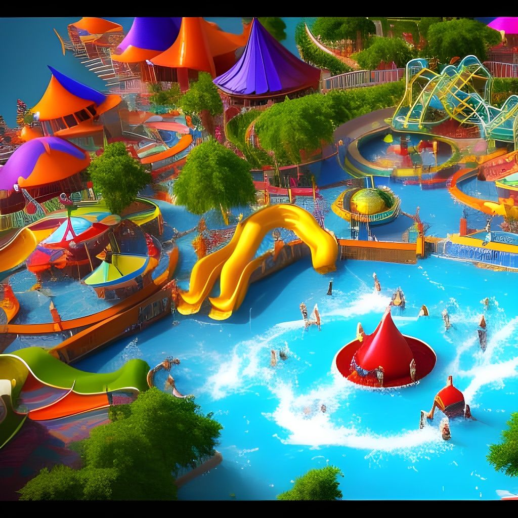 Vibrant Water Park Scene in Splash Art Style