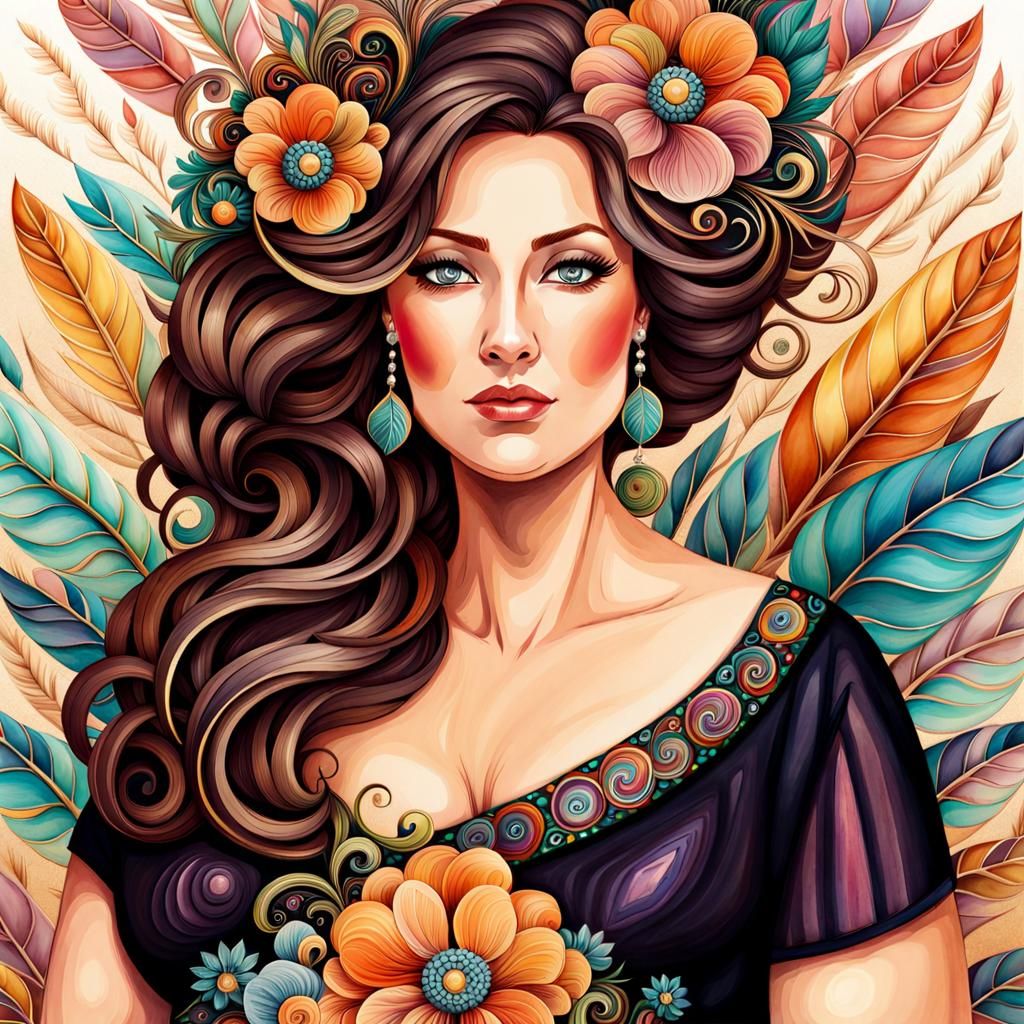 Stunning Woman Portrait in Digital Watercolor Style