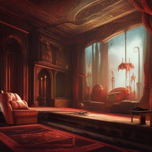Eerie Cinema Room in a Matte Painting Style