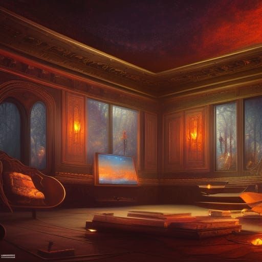 Sinister Empty Cinema Room in Detailed Matte Painting