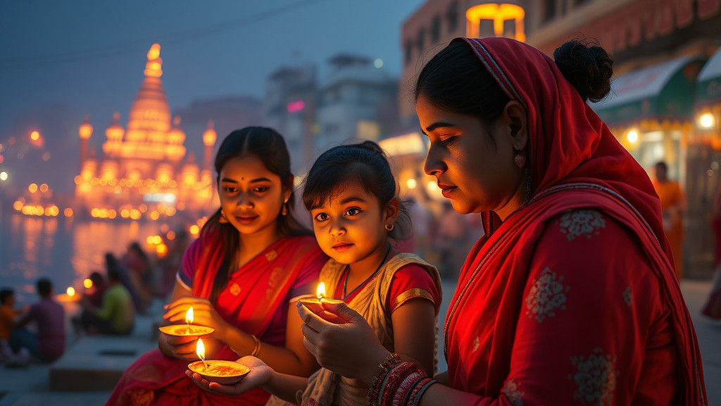 Sangam Aarti: Families Gather in Atmospheric Concept Art