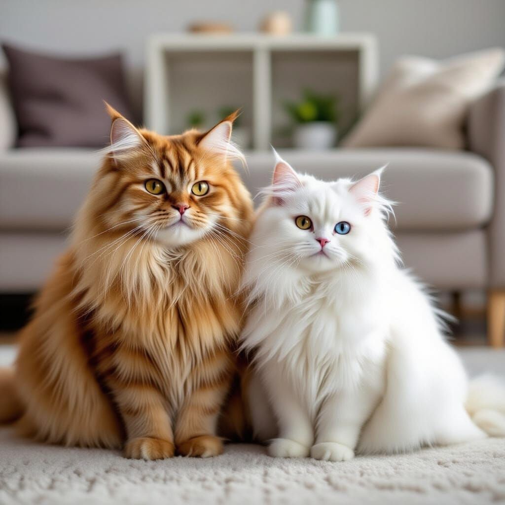 Persian and Angora Cats Friends in a Neat House