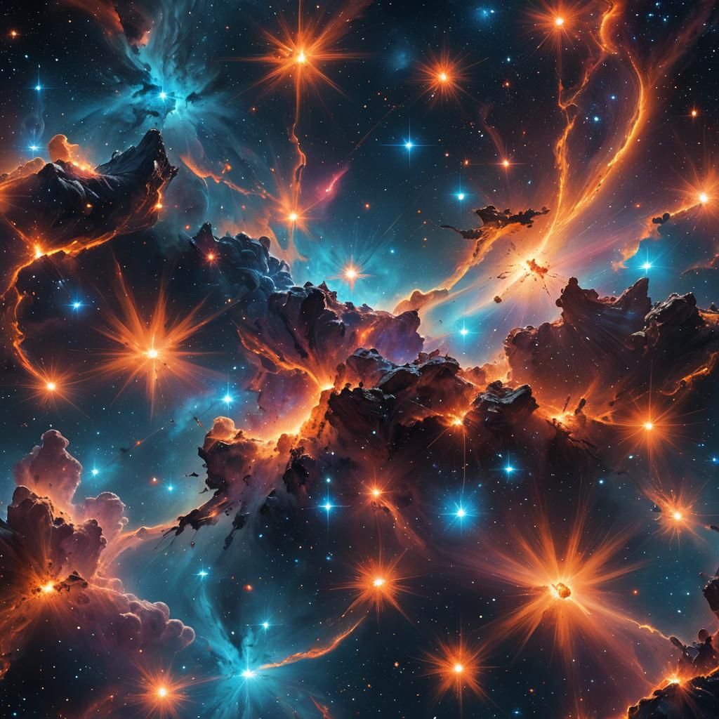 Dramatic Celestial Nebula in Azure and Orange