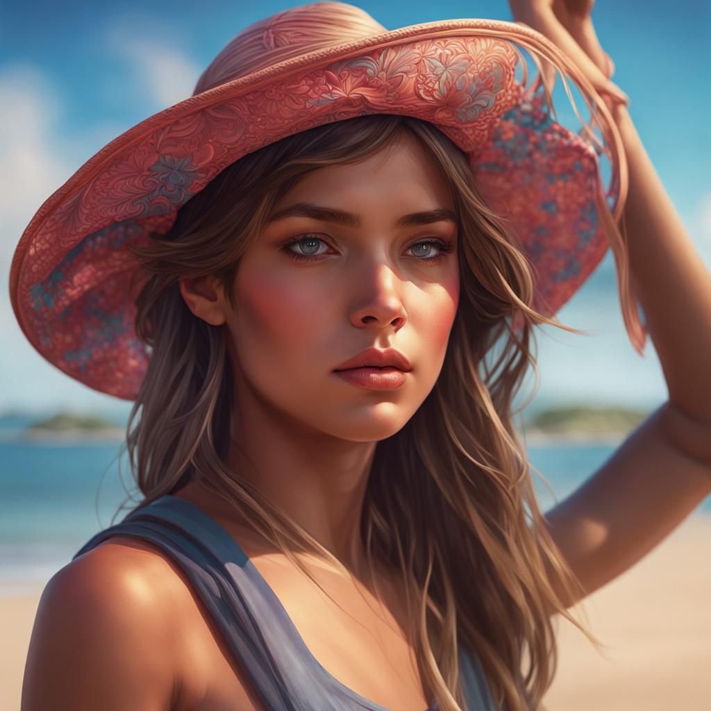 Girl at Beach Portrait in Artgerm Style