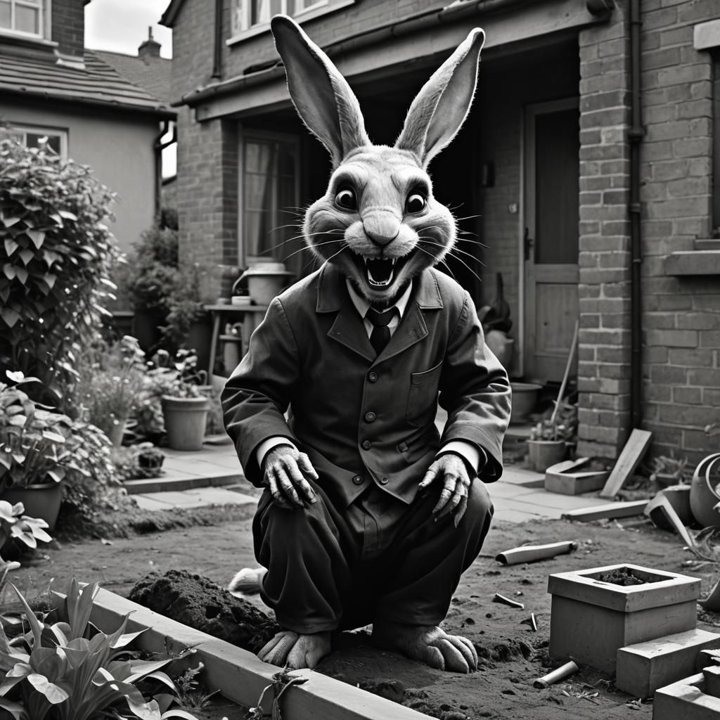 Film Noir Rabbit Detective in Grimdark Garden
