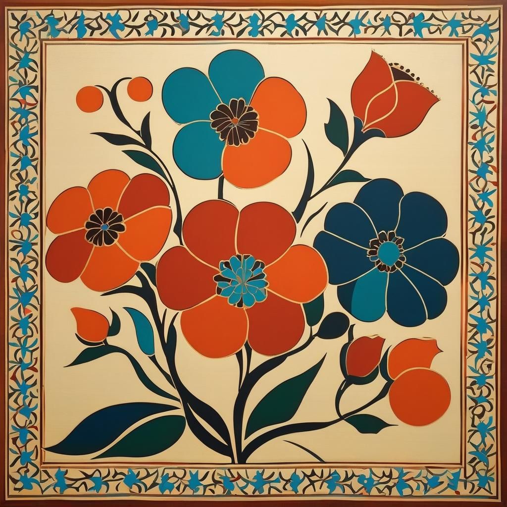 Minimalist Painting of Geometric Flowers in 90s Style