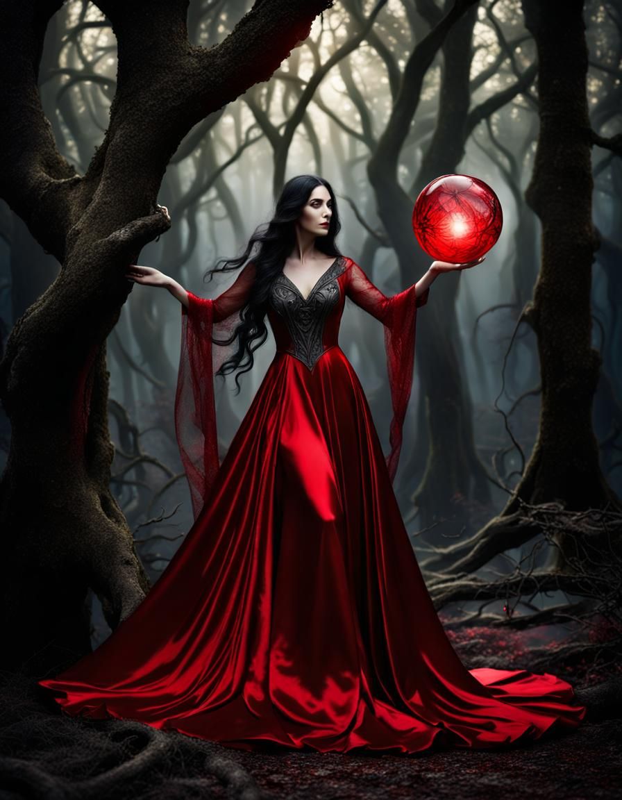 Beautiful Sorceress Conjuring Spell in Obsidian Forest