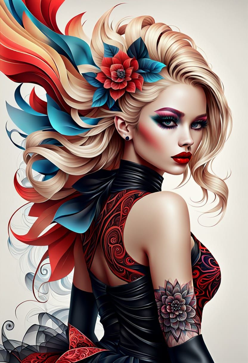 Blonde with Tattoos in Abstract Vector Art