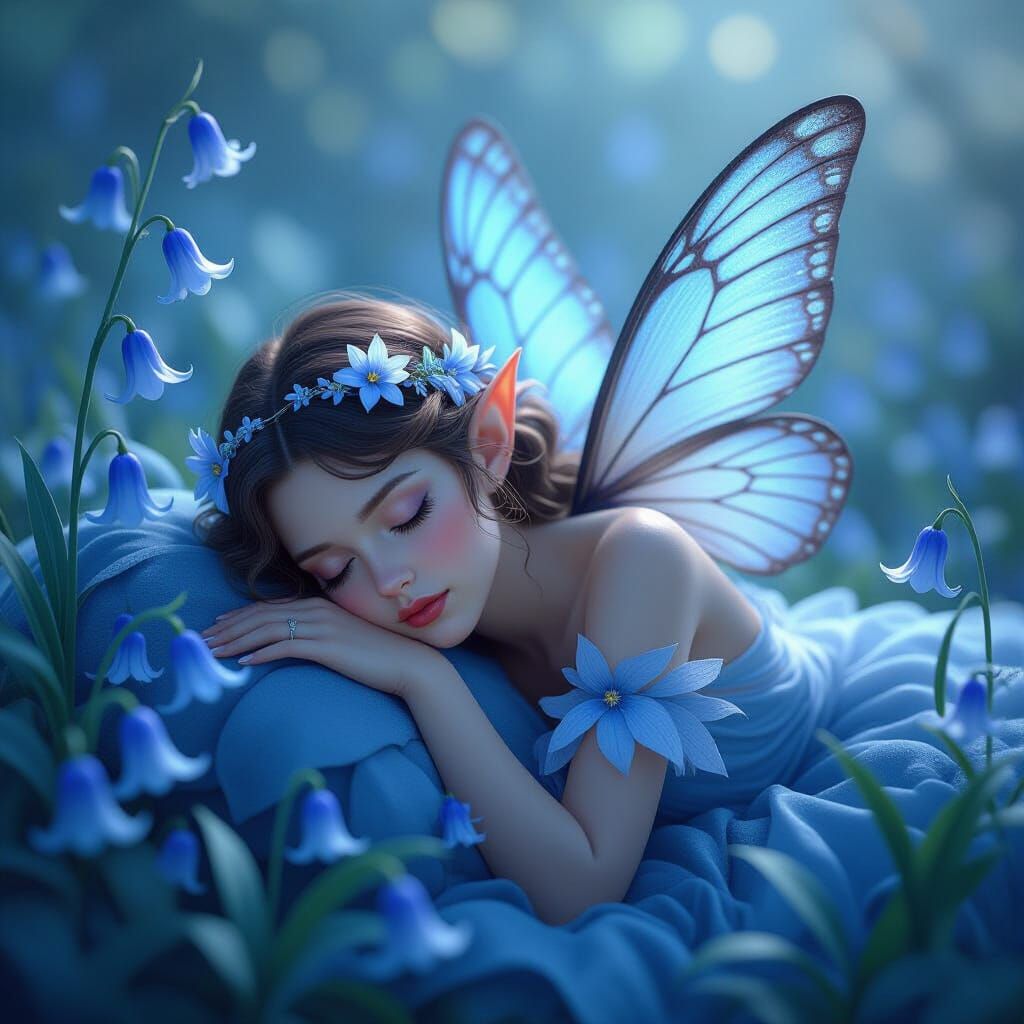 Fairy Sleeping in Bluebell: Hyper-Realistic Concept Art