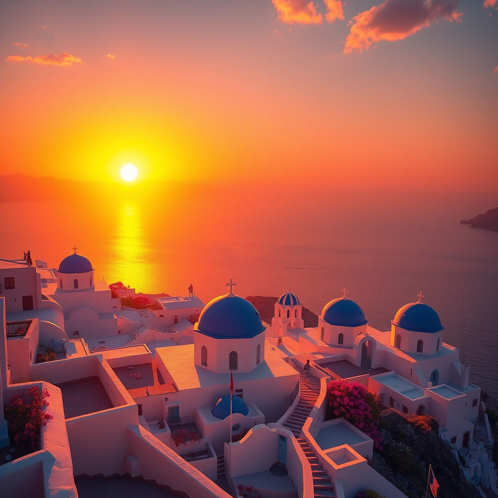 Santorini Sunrise: A Matte Painting of Greece