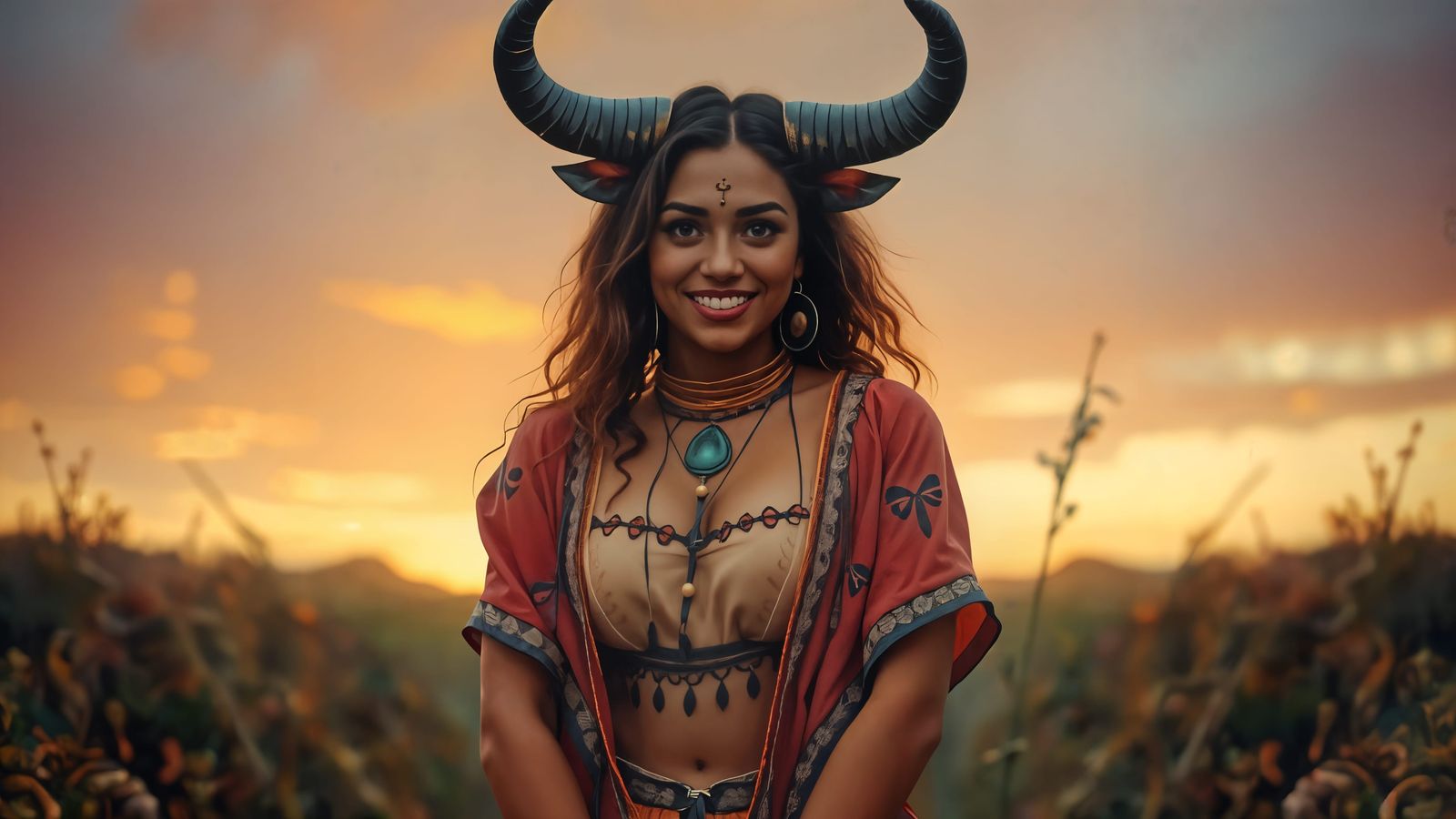 Muted Boho Minotaur Nun in Sunset Glow