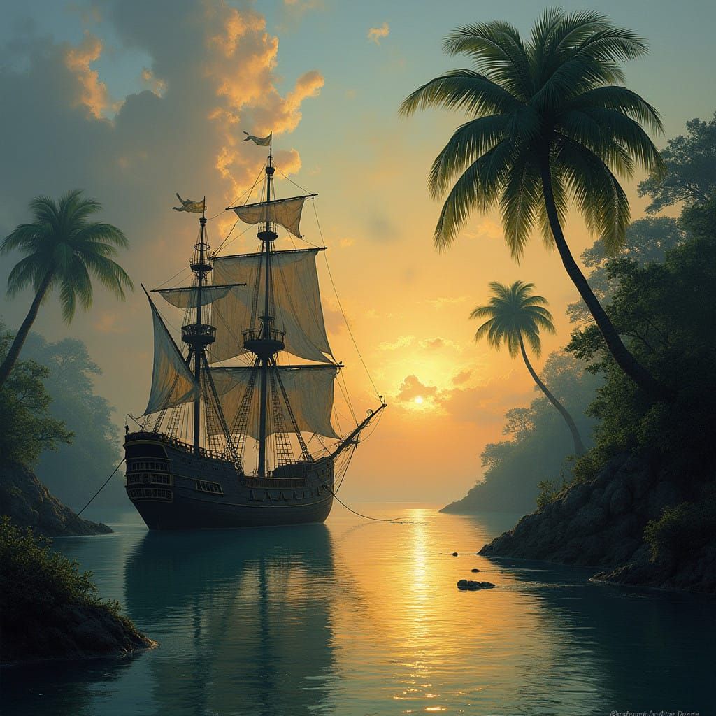 Mystical Pirate Cove Under Golden Dusk