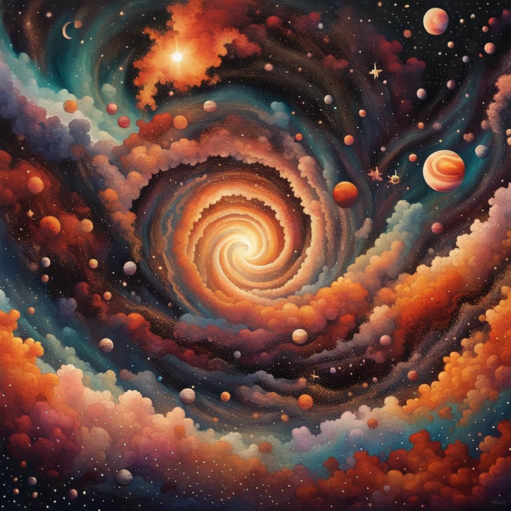 Cosmic Galaxy Wave Puzzle in Ethereal Pointillism