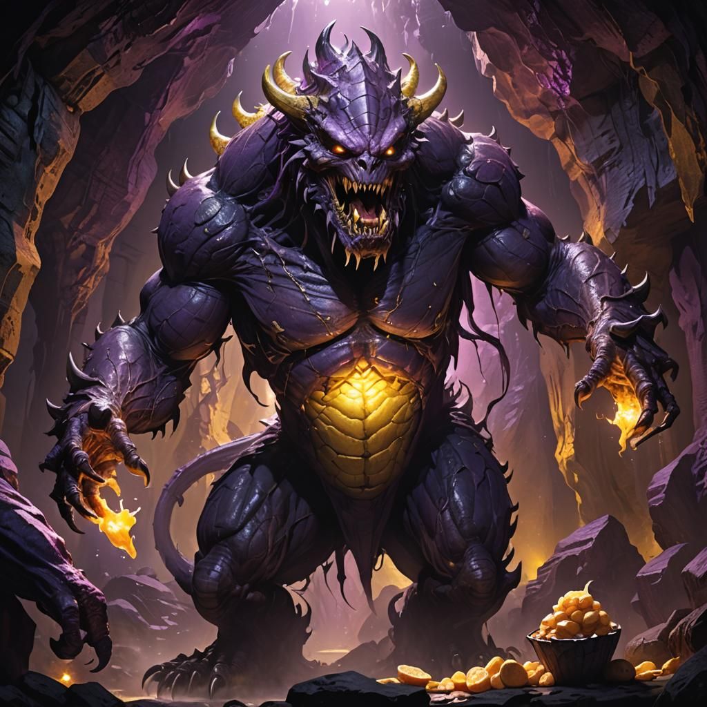Monstrous Creature's Feast in a Dark Cave