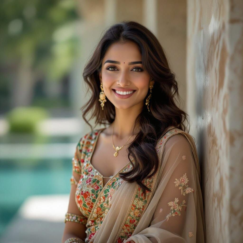 Elegant Portrait of Urvashi in Serene Setting