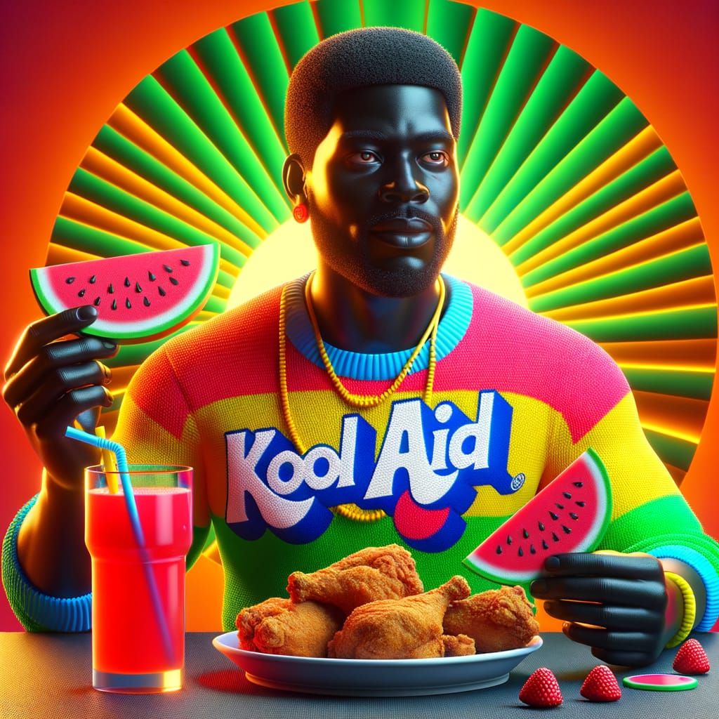Black Man Enjoys Meal in Bright 3D Digital Art