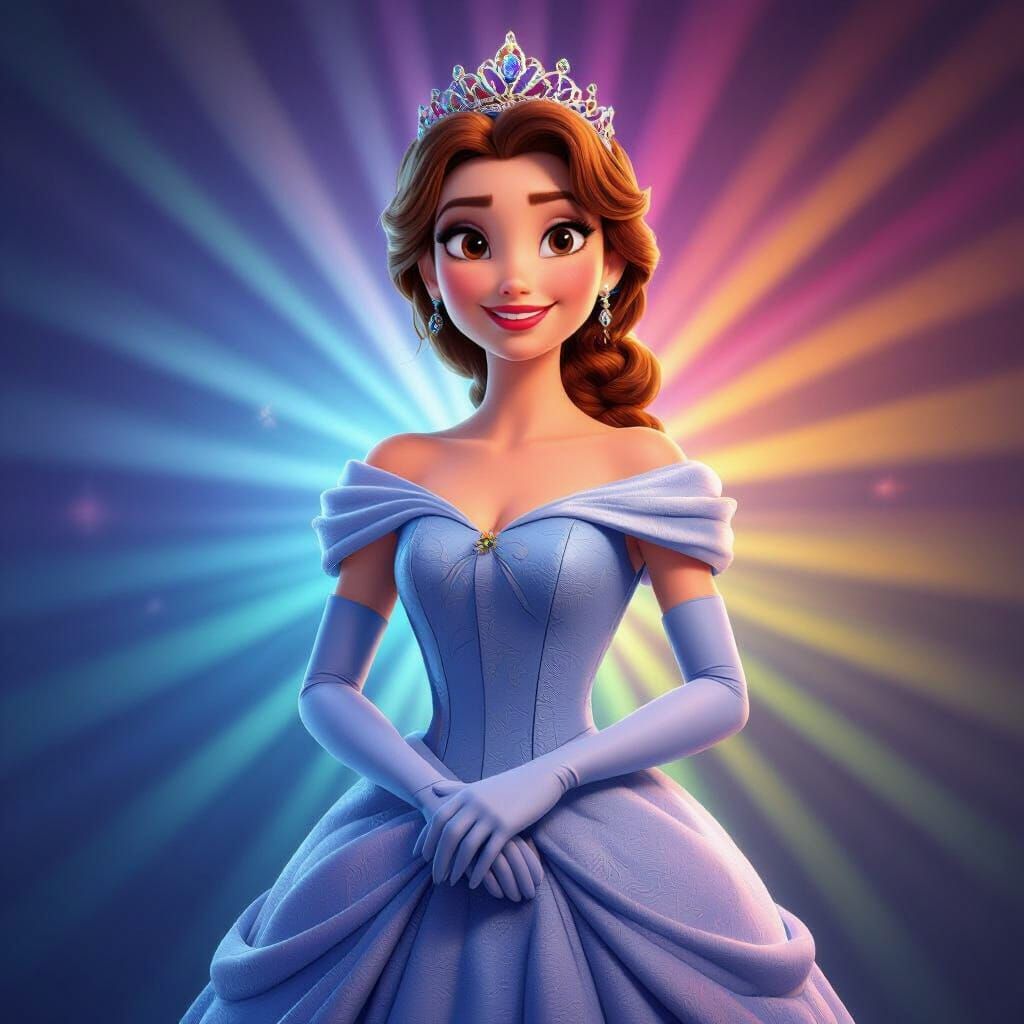 Regal Princess in Elegant Gown, Pixar Style