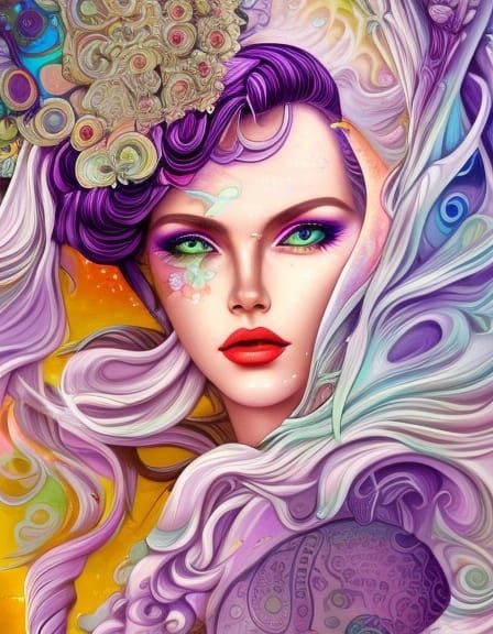 Libra Goddess with Purple Hair in Graffiti Art