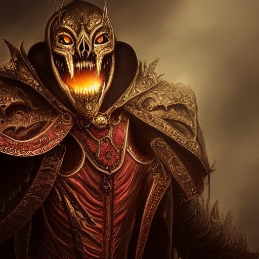Vampire with Fangs in Golden Armor, Hyperrealistic