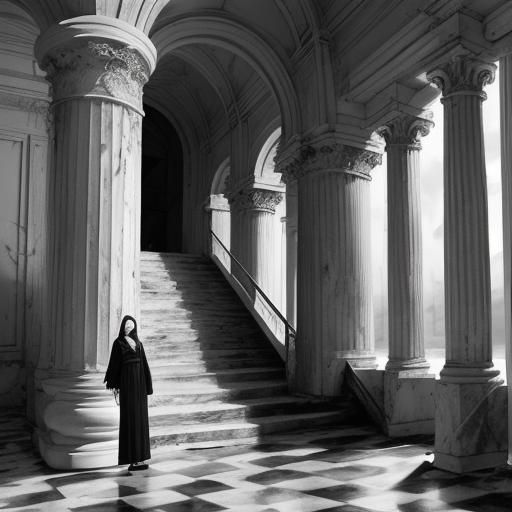 Goth Model in Coffee Shop, Black and White Photography