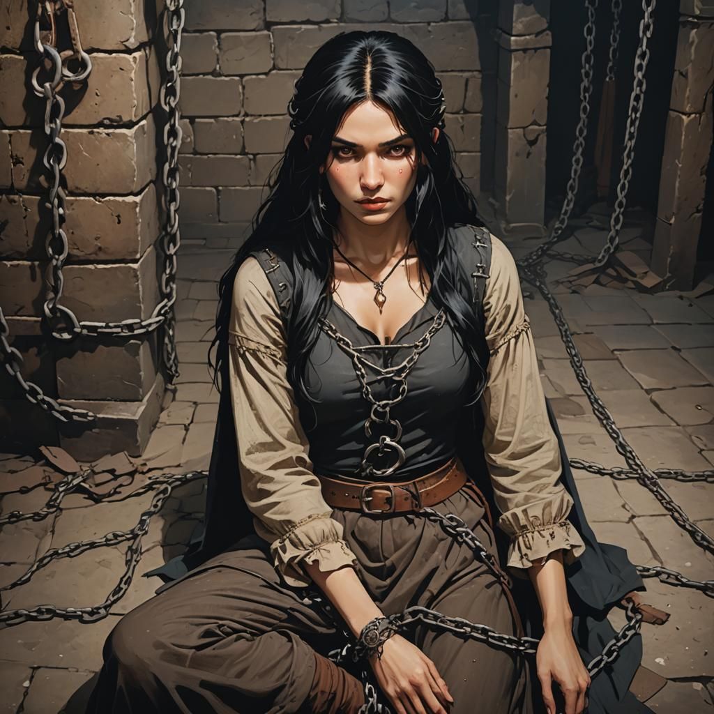 Woman in Chains: Medieval Dungeon Scene