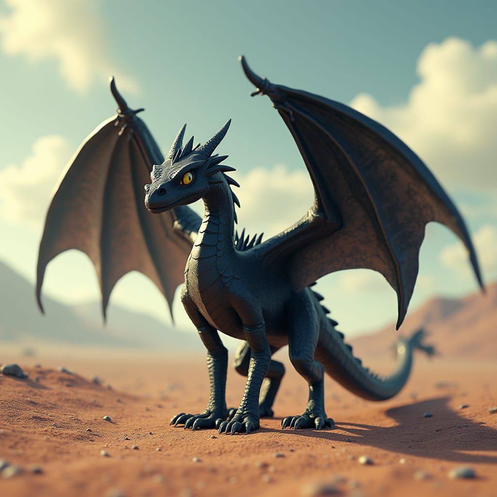 Majestic Lonely Black Dragon in 3D