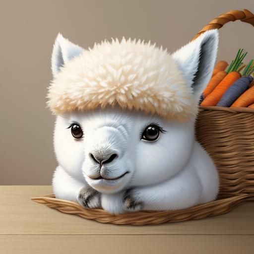 Cute Baby Alpaca Eating Carrots: Digital Illustration