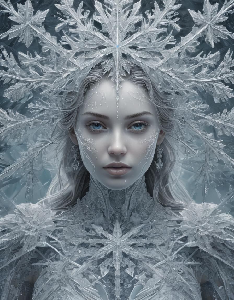 Icy Queen in Crystal Storm: Abstract Fractal Art