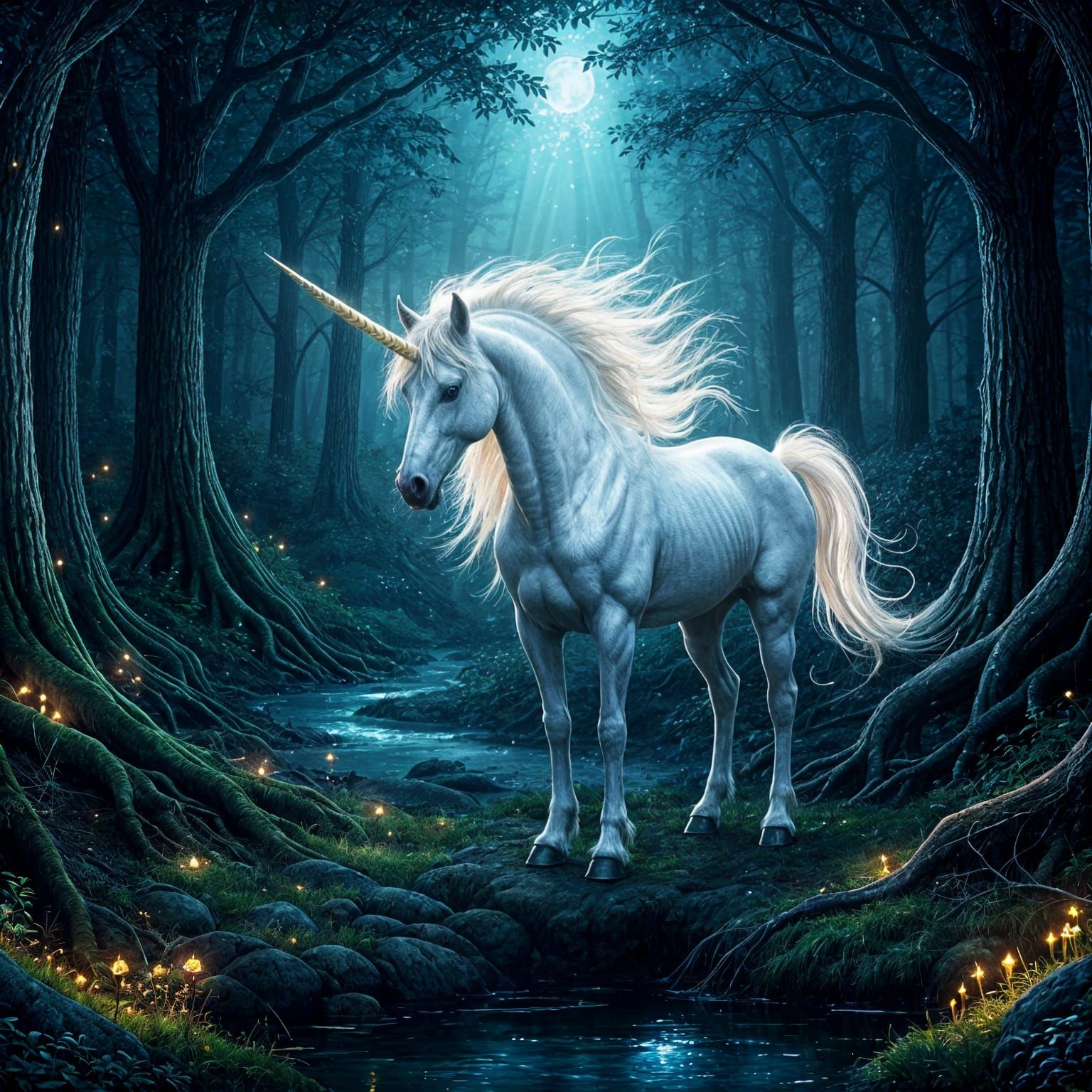 Ethereal Unicorn in Mystical Forest Glade