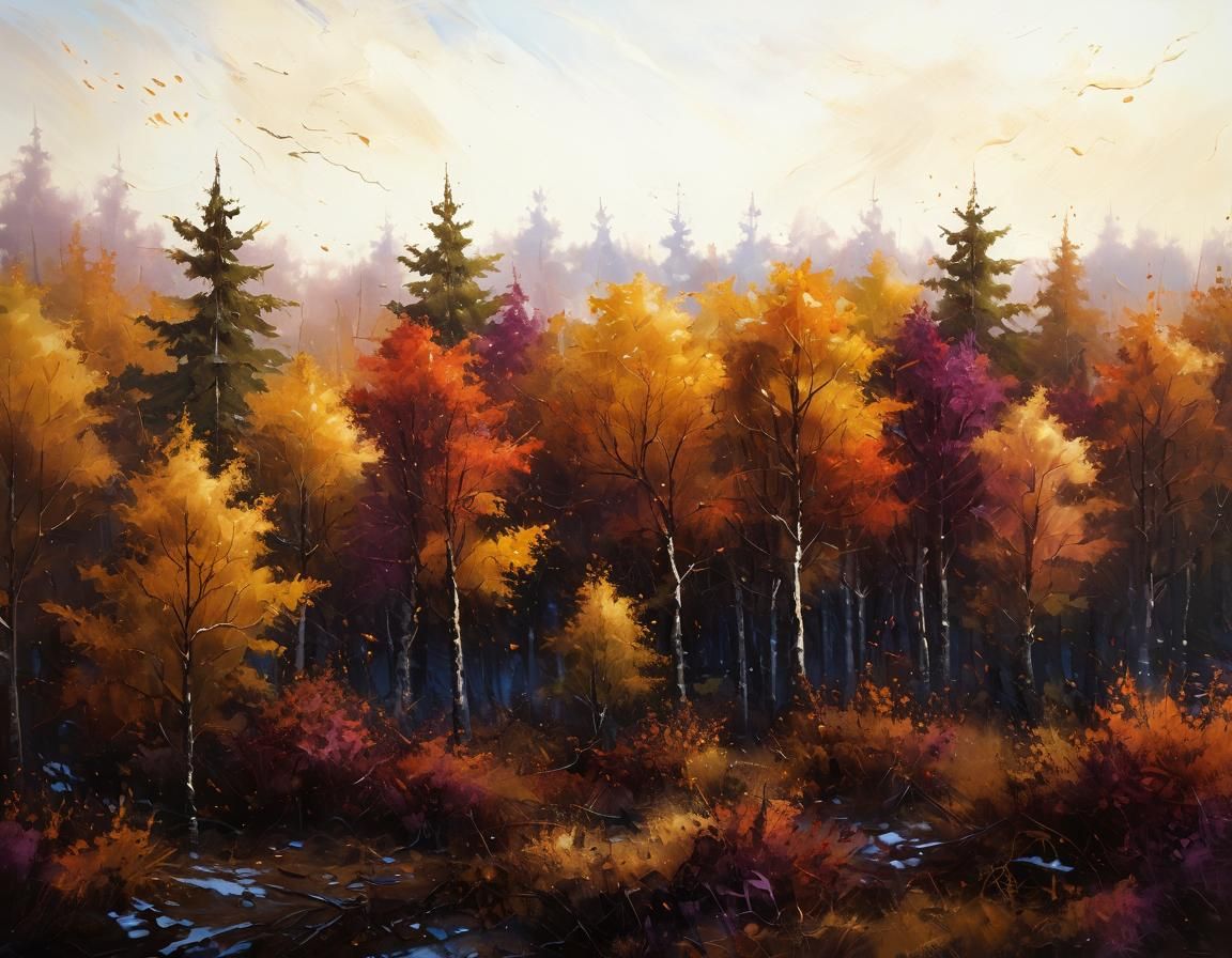Autumn Forest Oil Painting with Expressive Brushstrokes