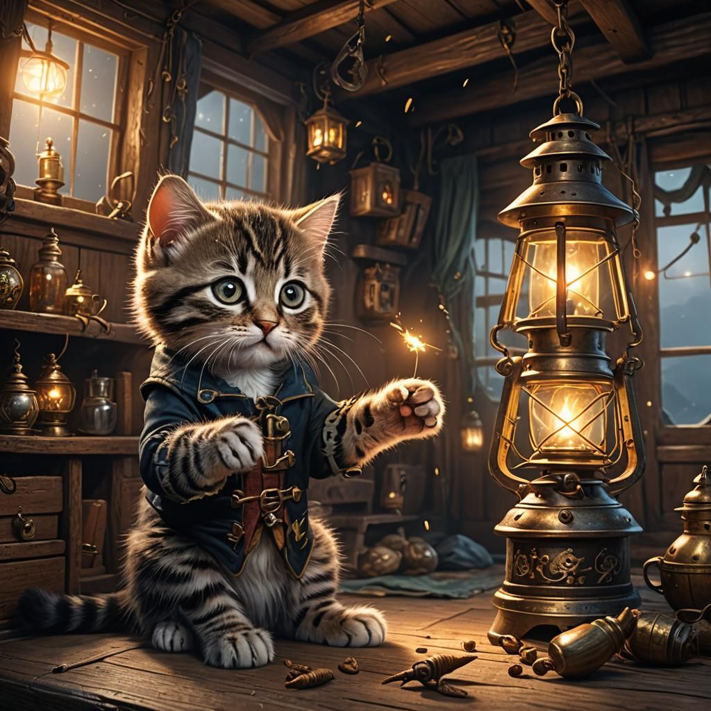 Kitten and Firefly in Pirate Cabin