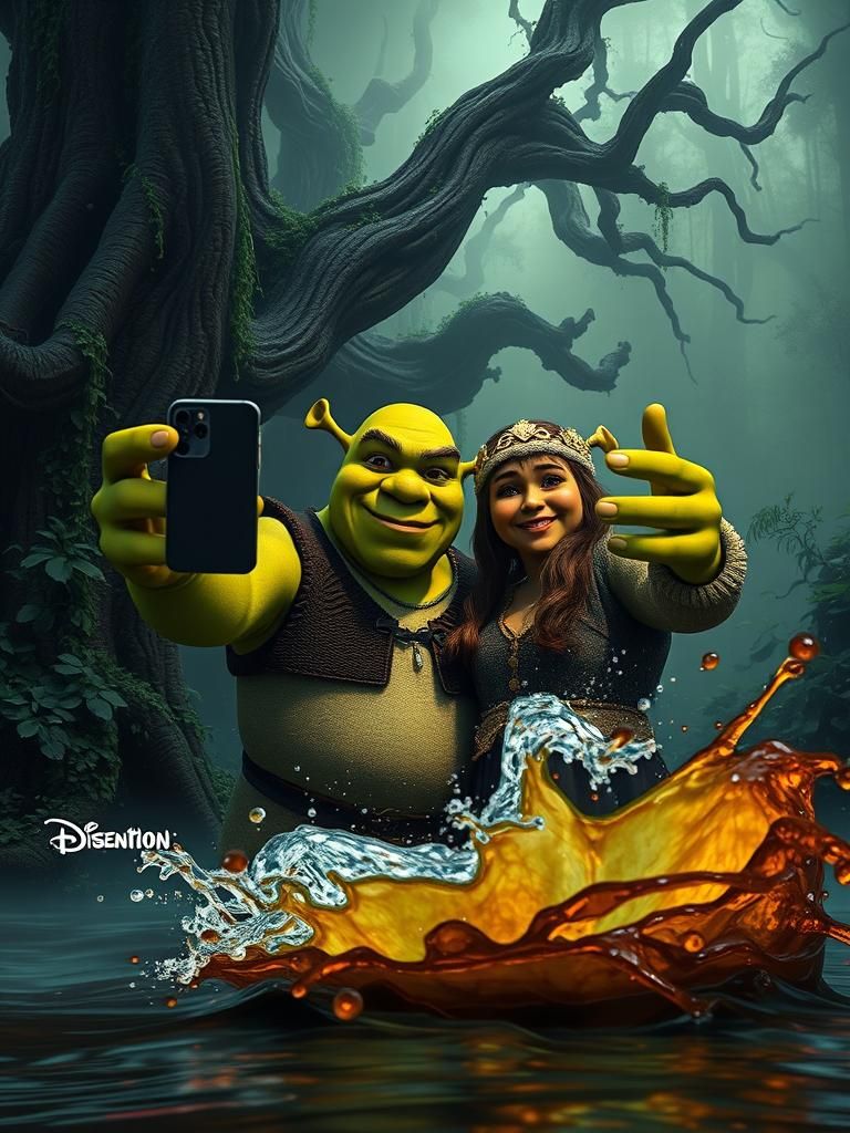 Shrek and Fiona Selfie Photobombed in Fantasy Swamp