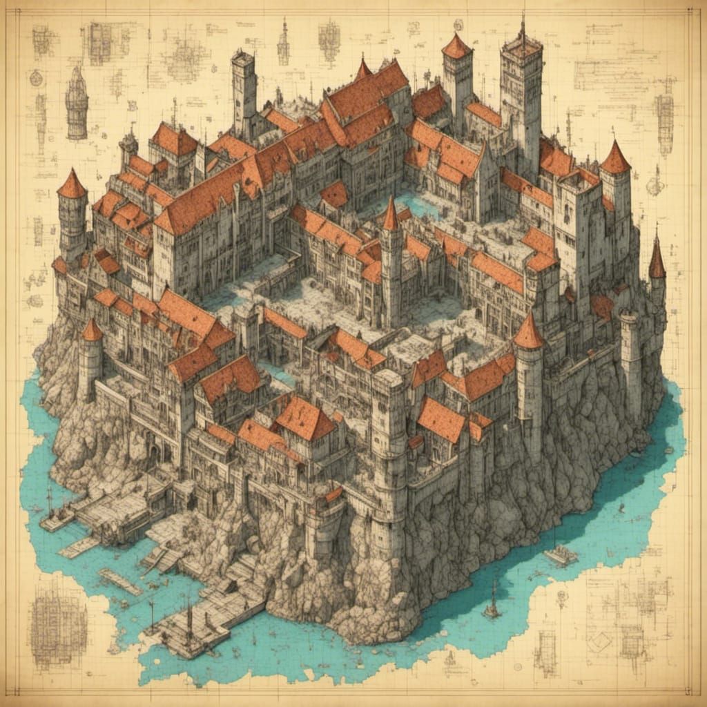 Saxon Castle Blueprint in Detailed Matte Style