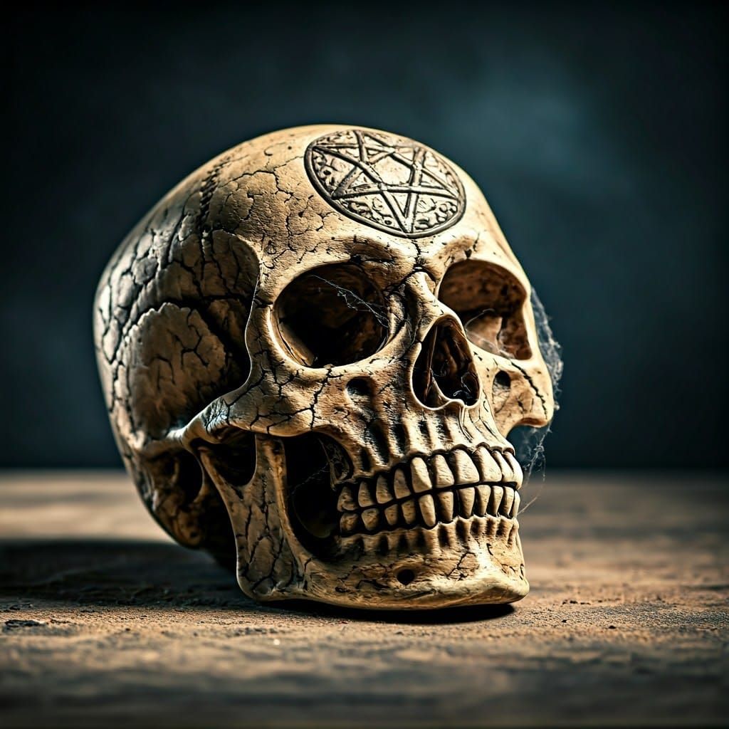 Cracked Skull Portrait with Pentagram