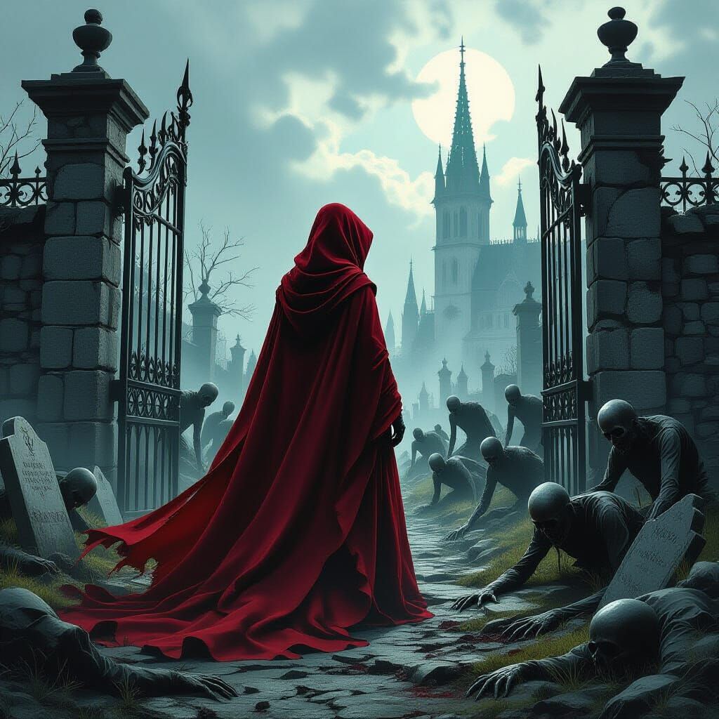 Figure Trapped in Graveyard Behind Gate in Dark Fantasy Art