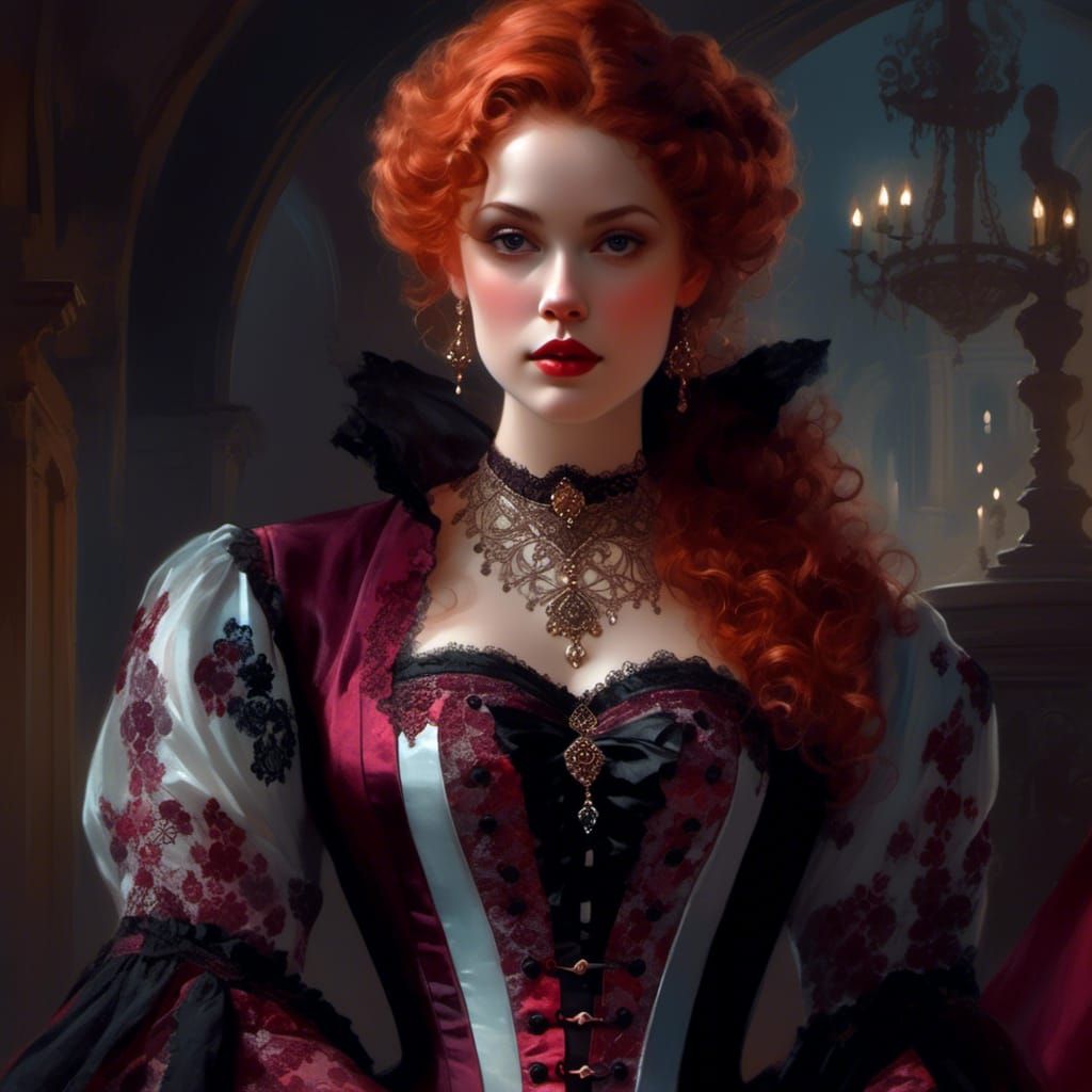 Rococo Lady in Velvet and Lace Portrait