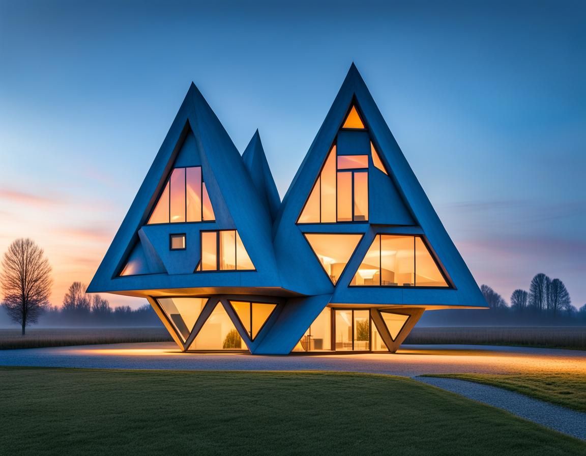 Futuristic Belgian House at Blue Hour Sunset