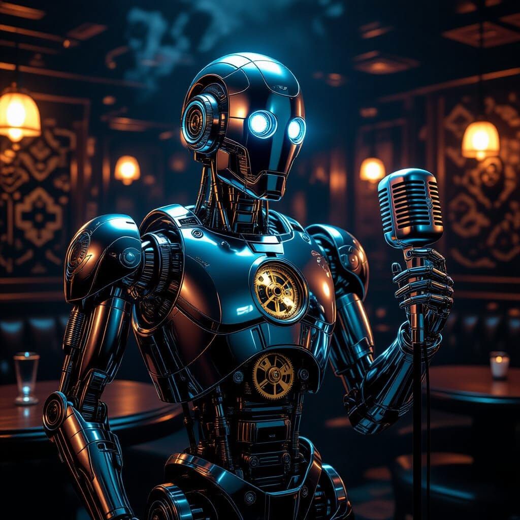 Chrome Robot in Smoky 1920s Jazz Club