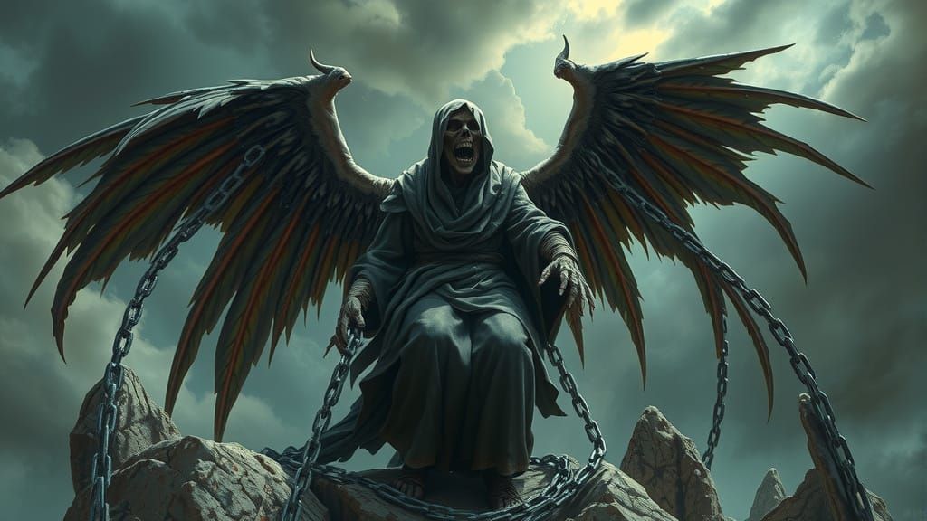 Sorrowful Undead Angel Bound in Chains