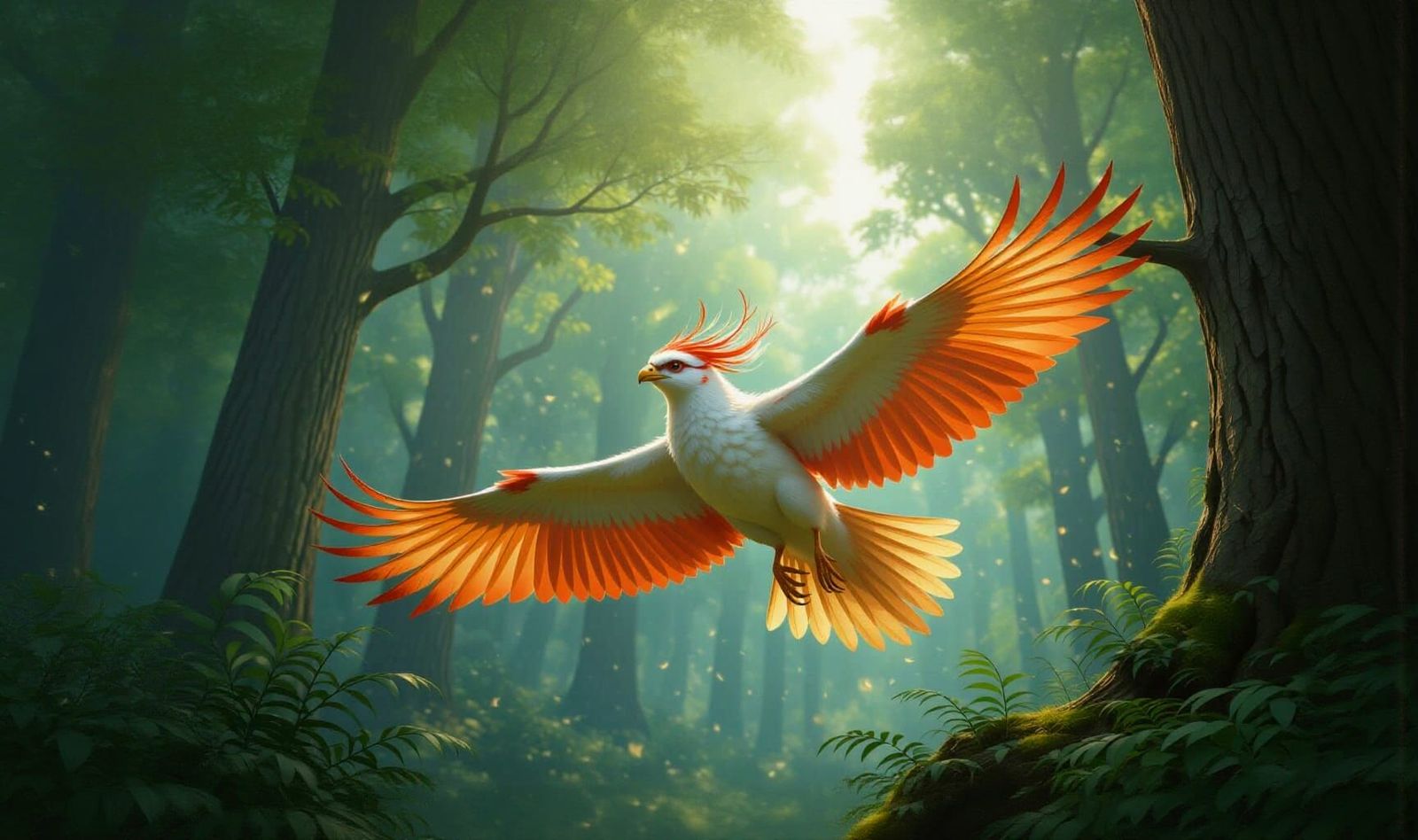 Fantasy Birdfolk Creature Flying Over Forest In Photorealism