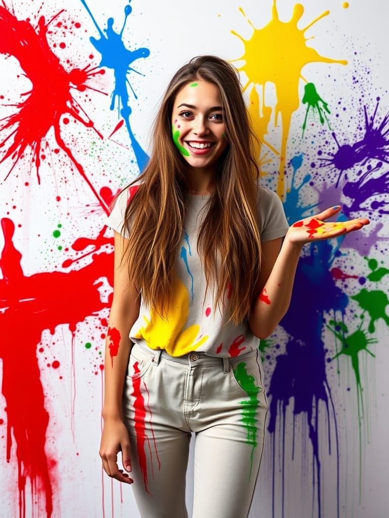 Vibrant Young Woman in Creative Chaos