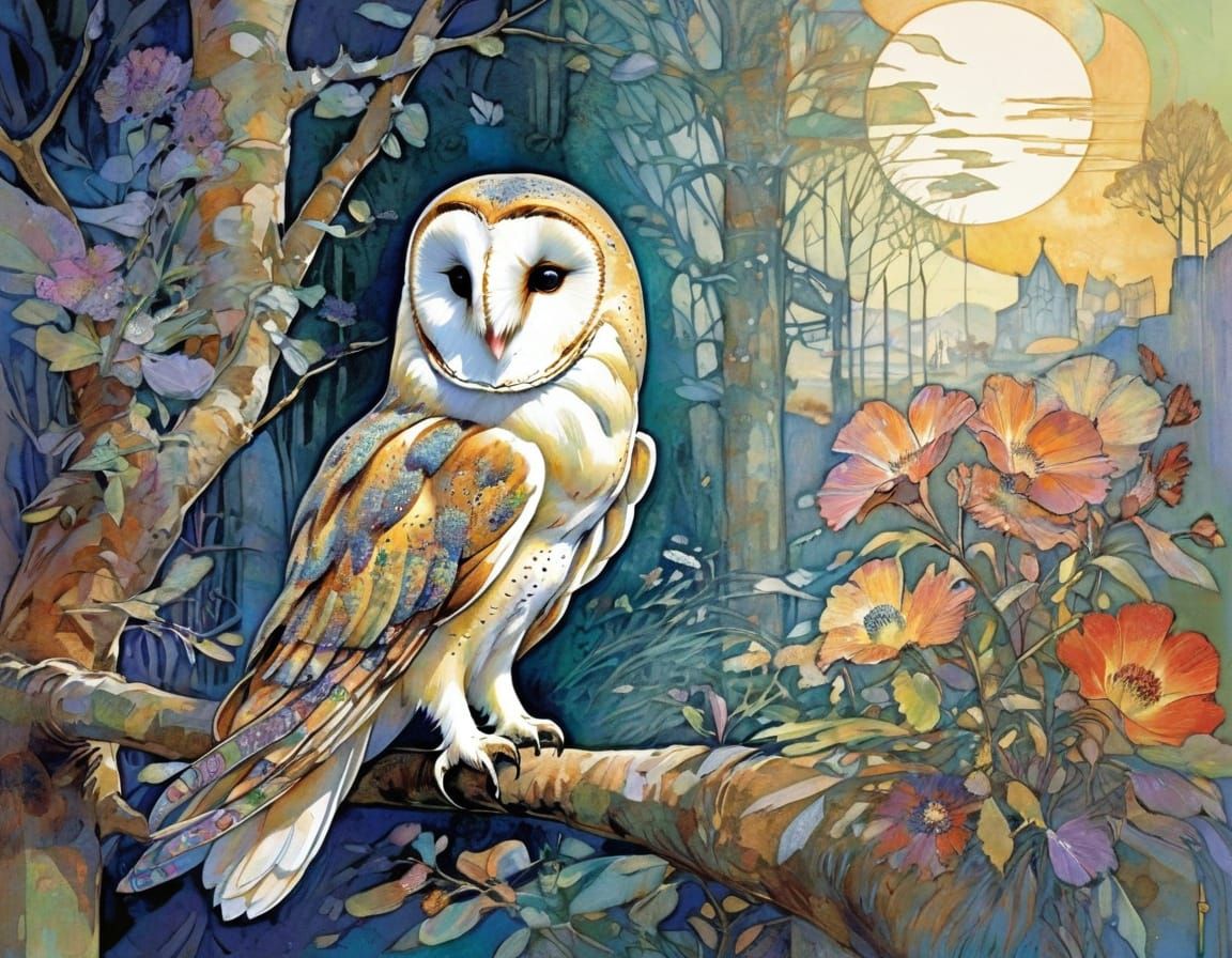 Colorful Barn Owl in Modernist Style