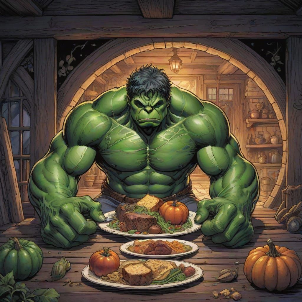 Hulk Dines at Bilbo's in Comic Book Style